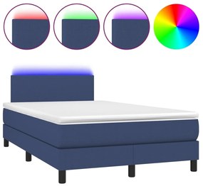 Κρεβάτι Boxspring με Στρώμα &amp; LED Μπλε 120x200 εκ. Υφασμάτινο - Μπλε