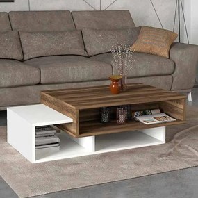 Τραπεζάκι σαλονιού Tab  χρώμα λευκό - καρυδί 105x60x32εκ.