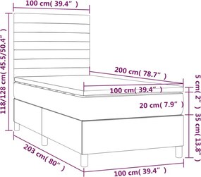 vidaXL Κρεβάτι Boxspring με Στρώμα Κρεμ 100 x 200 εκ. Υφασμάτινο