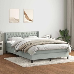 vidaXL Κρεβάτι Boxspring με Στρώμα Ανοιχτό Γκρι 140x210 εκ. Βελούδινο