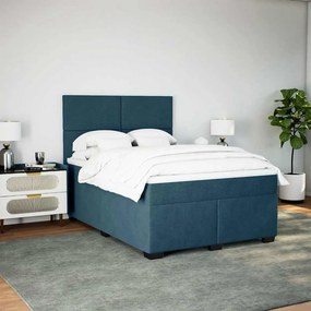 vidaXL Κρεβάτι Boxspring με Στρώμα Μπλε 140x200 εκ. Βελούδινο