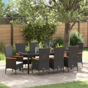 vidaXL Καρέκλες Κήπου με μαξιλάρι 9 pcs Μαύρο 200 x 80 x 73 εκ