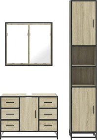 vidaXL Σετ Επίπλων Μπάνιου 3 Τεμαχίων Sonoma Δρυς Επεξεργασμένο Ξύλο