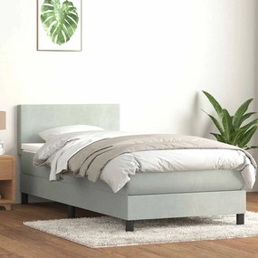 Κρεβάτι Boxspring με Στρώμα Ανοιχτό Γκρι 80x210 εκ. Βελούδινο