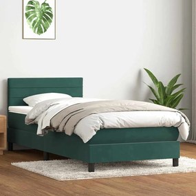 Box Spring κρεβάτι με στρώμα σκούρο πράσινο 90x210εκ. Βελούδινο - Πράσινο