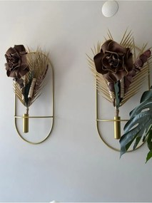 Σετ 2 οβάλ μεταλλικά διακοσμητικά μοντέρνα επιτοίχια ανθοδοχεία Χρυσό 57x30x15 cm
