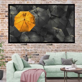 Πίνακας σε Ξύλο με Θέμα &#8220;Orange Umbrella&#8221; σε μαύρη ξύλινη Κορνίζα - 80cmx50cm