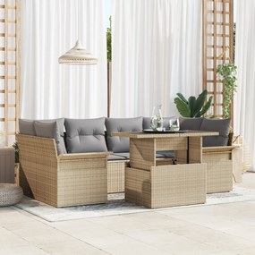 vidaXL Σετ Σαλονιού 7 τεμαχίων Κήπου με Μπεζ Μαξιλάρια