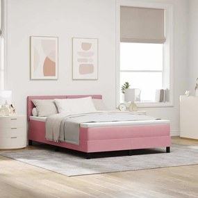κρεβάτι box spring vidaXL με στρώμα Ροζ 140x200 εκ. Βελούδο