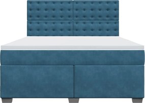 vidaXL Κρεβάτι Boxspring με Στρώμα Μπλε 180x200 εκ. Βελούδινο