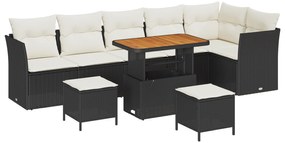 vidaXL Σετ Καναπέ Κήπου 9 Τεμαχίων με Μαξιλάρια Μαύρο Πολυ Ρατάν Ξύλο