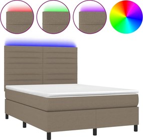 vidaXL Κρεβάτι Boxspring με Στρώμα &amp; LED Taupe 140x200 εκ. Υφασμάτινο