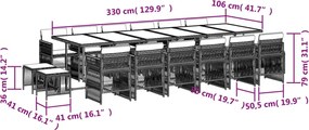 vidaXL Σετ Τραπεζαρίας Κήπου 17 τεμ Καφέ από Συνθ. Ρατάν με Μαξιλάρια