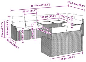 vidaXL Σετ 9 Τεμαχίων Σαλονιού Κήπου με Μαξιλάρια Ανοιχτό Γκρι Πολυ Ρατάν
