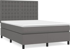 vidaXL Κρεβάτι Boxspring με Στρώμα Γκρι 140x200εκ. από Συνθετικό Δέρμα