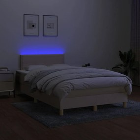 vidaXL Κρεβάτι Boxspring με Στρώμα & LED Κρεμ 120x200 εκ. Υφασμάτινο