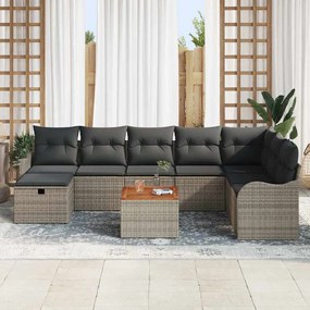 vidaXL Σετ Καναπέ Κήπου με μαξιλάρι 9 pcs Γκρι Πολυ ράταν