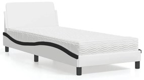 Κρεβάτι με Στρώμα Λευκό και Μαύρο 90 x 200 εκ. Συνθετικό Δέρμα