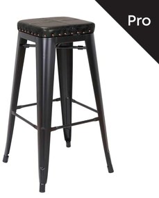 RELIX Σκαμπό BAR, Μέταλλο Βαφή Μαύρο Matte, PU Μαύρο, Στοιβαζόμενο