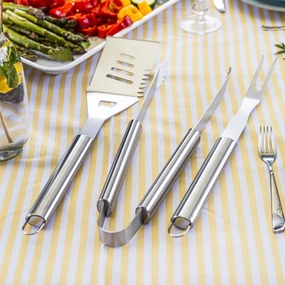 Σετ από 3 σκεύη BBQ Kinghoff KH 1919, Ανοξείδωτο ατσάλι, Εργονομικές λαβές, Inox