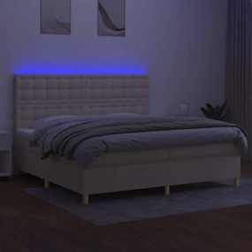 vidaXL Κρεβάτι Boxspring με Στρώμα &amp; LED Κρεμ 200x200 εκ. Υφασμάτινο