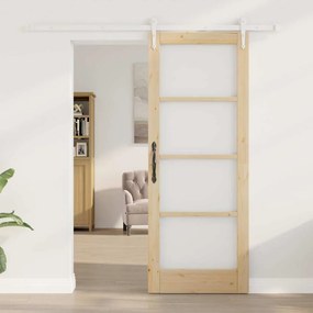 vidaXL Ολισθητή Πόρτα Χειροκίνητος Καφέ 78 x 202 εκ. Ξύλο και μέταλλο