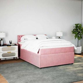vidaXL Κρεβάτι Boxspring με Στρώμα Ροζ 140x190 εκ. Βελούδινο