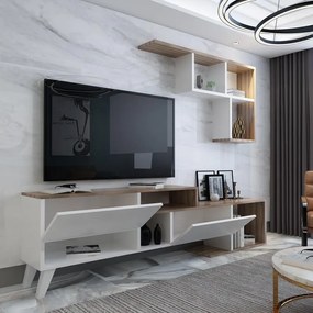 Σύνθεση σαλονιού Armari σε λευκή-καρυδί απόχρωση 135x32x52εκ 135x32x52 εκ.