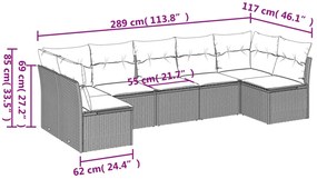 vidaXL Σετ Σαλονιού Κήπου 7 τεμ. Γκρι Συνθετικό Ρατάν με Μαξιλάρια