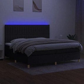 Κρεβάτι Boxspring με Στρώμα &amp; LED Μαύρο 200x200 εκ. Υφασμάτινο - Μαύρο