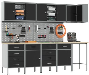 vidaXL Σετ Εργαστηρίου 12 Τεμαχίων με Ντουλάπι και Πίνακα Εργασίας σε Μαύρο MDF και Μέταλλο