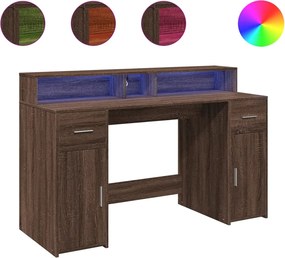 vidaXL Γραφείο με LED Καφέ δρυς 140x55x91 εκ. Επεξεργ. Ξύλο