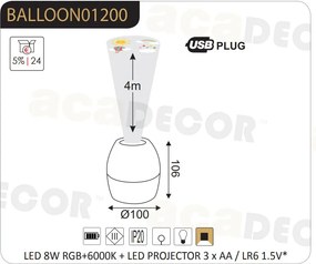 Παιδικό Φωτάκι Νυκτός LED & Προβολέας Aca Balloon