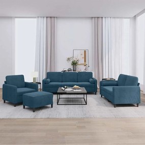 vidaXL Σετ Σαλονιού 4 Τεμαχίων Μπλε Βελούδινο με Μαξιλάρια