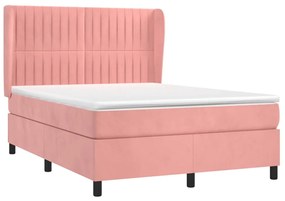 vidaXL Κρεβάτι Boxspring με Στρώμα Ροζ 140x190 εκ. Βελούδινο