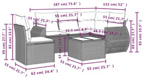 vidaXL Σαλόνι Κήπου Σετ 6 Τεμαχίων Καφέ Συνθετικό Ρατάν με Μαξιλάρια