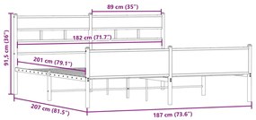 Σκελετός Κρεβ. Χωρίς Στρώμα Καπνιστή Δρυς 180x200 εκ. Μεταλλικό - Μαύρο