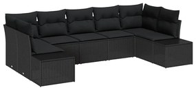 vidaXL Set καναπέ κήπου  7 κομματιών με μαξιλάρια, μαύρο πολυρατάν