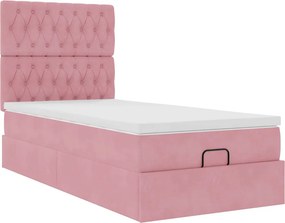 vidaXL Οθωμανικό κρεβάτι με στρώματα Ροζ 100x200cm Velvet