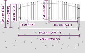 vidaXL Διπλή Πύλη WOERDEN 400 x 199.5 εκ. Ατσάλι Γκρι Κλειδώσιμο
