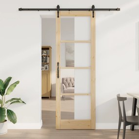 vidaXL Συρόμενη Πόρτα  με Σετ Εξαρτημάτων 78x232 cm Μασίφ Ξύλο Πεύκου