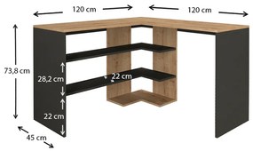 Γραφείο εργασίας Stylo Megapap χρώμα sapphire oak -  ανθρακί 120x120x73,8εκ.