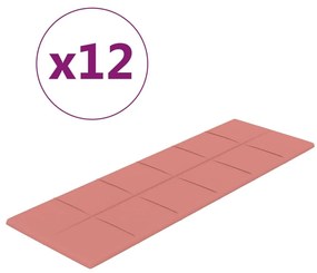 Πάνελ Τοίχου 12 τεμ. Ροζ 90 x 30 εκ. 3,24 μ² Βελούδινα - Ροζ