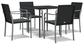 vidaXL Σετ Τραπεζαρίας Κήπου 5 τεμ. Συνθ. Ρατάν / Ατσάλι με Μαξιλάρια