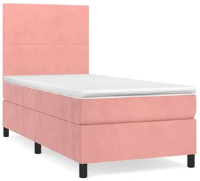 vidaXL Κρεβάτι Boxspring με Στρώμα Ροζ 90x190 εκ. Βελούδινο