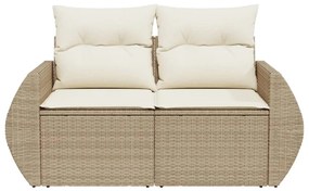 vidaXL Καναπές Κήπου Διθέσιος Μπεζ από Συνθετικό Ρατάν με Μαξιλάρια