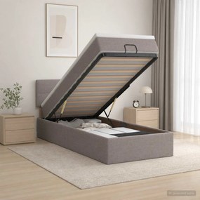 vidaXL Κρεβάτι Ottoman με Στρώμα και LED Taupe 90 x 190 cm Ύφασμα