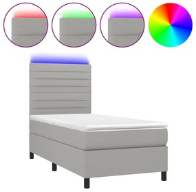 vidaXL Κρεβάτι Boxspring με Στρώμα &amp; LED Αν.Γκρι 90x190 εκ. Υφασμάτινο