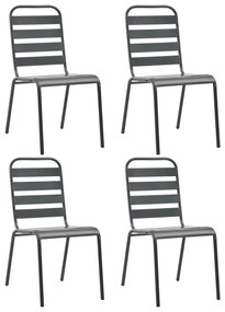 Καρέκλες Εξωτερικού Χώρου με Λωρίδες 4 τεμ. Σκ. Γκρι Ατσάλινες - Γκρι
