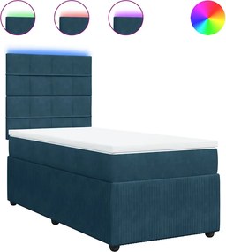 vidaXL Κρεβάτι Boxspring με Στρώμα Μπλε 100x200 εκ. Βελούδινο